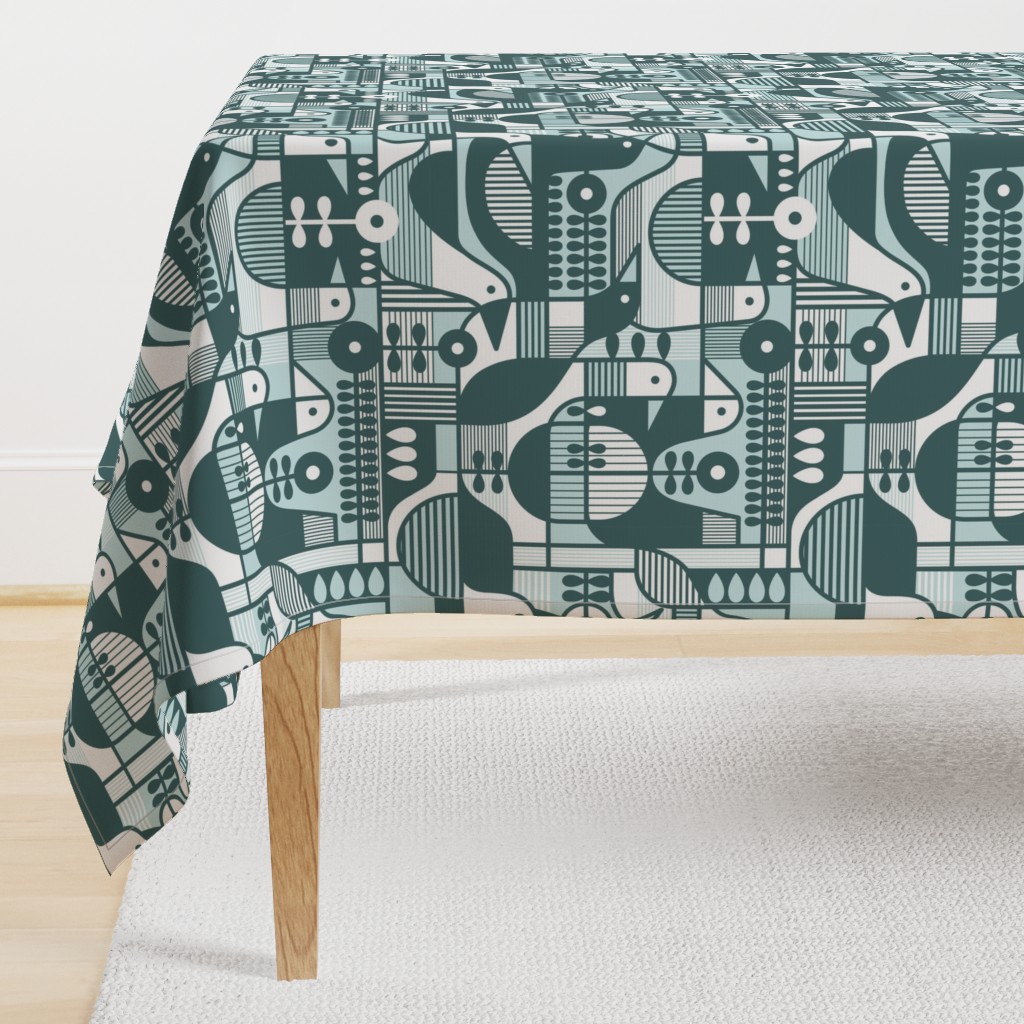 Pine and Mint Birds Throw Pillow - Geometric Mid Century Modern