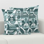 Pine and Mint Birds Throw Pillow - Geometric Mid Century Modern