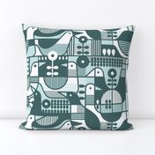 Pine and Mint Birds Throw Pillow - Geometric Mid Century Modern