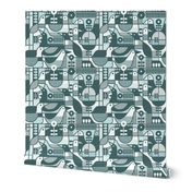 Pine and Mint Birds Throw Pillow - Geometric Mid Century Modern