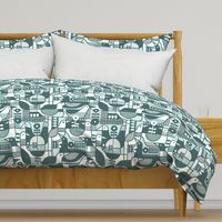 Pine and Mint Birds Throw Pillow - Geometric Mid Century Modern