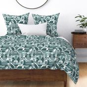 Pine and Mint Birds Throw Pillow - Geometric Mid Century Modern
