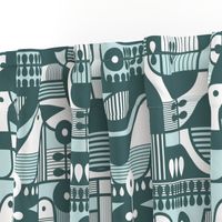 Pine and Mint Birds Throw Pillow - Geometric Mid Century Modern