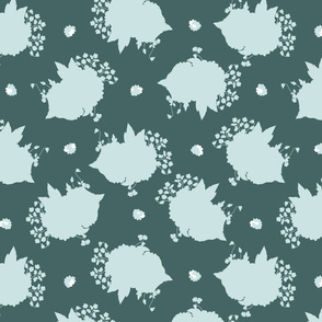 Floral Bouquet Shapes in Mint and Pine Colors seamless pattern background.