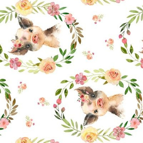 Country Floral Spotted Piggy – Girls Bedding Blanket, Pink Peach Blush Flower Wreath, ROTATED