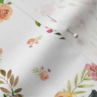 Country Floral Sheep – Girls Bedding Blanket, Pink Peach Blush Flower Wreath, ROTATED