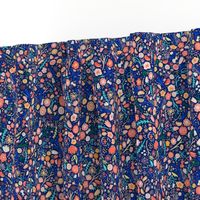 Small Navy + Royal Floral Garden Ditsy // © ZirkusDesign Micro Modern Quilt // Small Scale Flowers + Field Botanicals // spring flowers, buds, branches, blue, orange, yellow, cream, blush, green, dots, classic