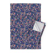 Small Navy + Royal Floral Garden Ditsy // © ZirkusDesign Micro Modern Quilt // Small Scale Flowers + Field Botanicals // spring flowers, buds, branches, blue, orange, yellow, cream, blush, green, dots, classic