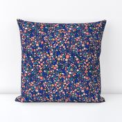 Small Navy + Royal Floral Garden Ditsy // © ZirkusDesign Micro Modern Quilt // Small Scale Flowers + Field Botanicals // spring flowers, buds, branches, blue, orange, yellow, cream, blush, green, dots, classic