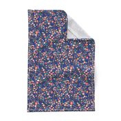 Small Navy + Royal Floral Garden Ditsy // © ZirkusDesign Micro Modern Quilt // Small Scale Flowers + Field Botanicals // spring flowers, buds, branches, blue, orange, yellow, cream, blush, green, dots, classic