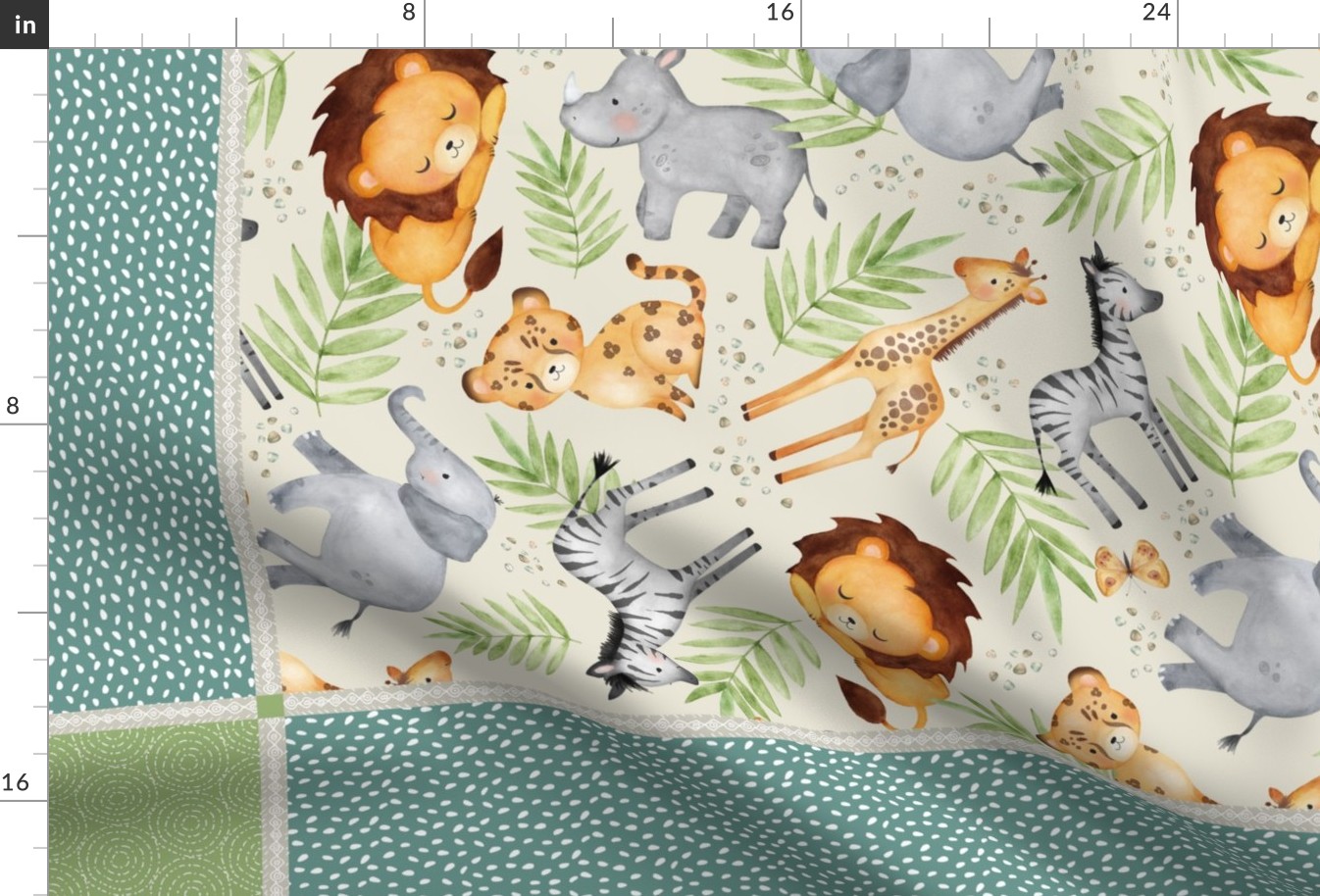 54”x36” MINKY Panel - Jungle Blanket – Kids Wild Animal Nursery Bedding, Lion Elephant Giraffe Zebra Rhino Cheetah, FABRIC REQUIRED IS 54” or WIDER