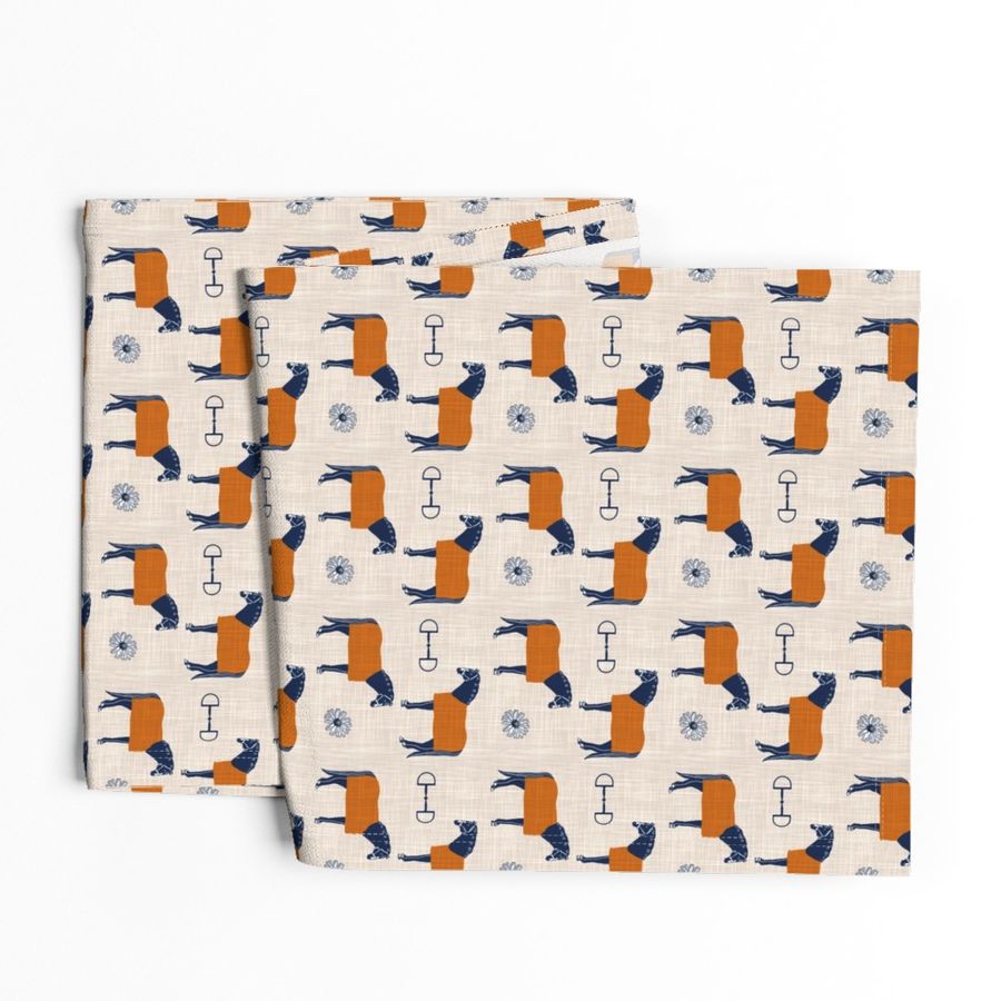 Horses Bits Blankets and Daisies - Orange and Navy 4 inch repeat scale