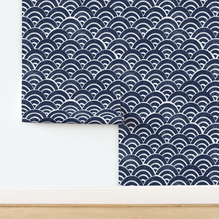 LARGE  Japanese Waves pattern fabric - seigaha fabric, wave fabric, wave pattern, ocean water fabric - navy