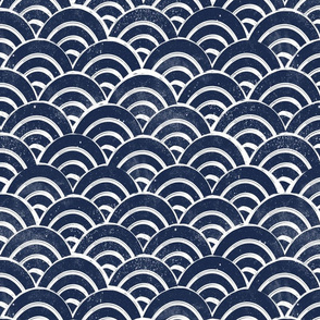 MED Japanese Waves pattern fabric - seigaha fabric, wave fabric, wave pattern, ocean water fabric - navy