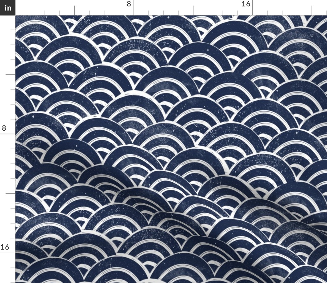 MED Japanese Waves pattern fabric - seigaha fabric, wave fabric, wave pattern, ocean water fabric - navy