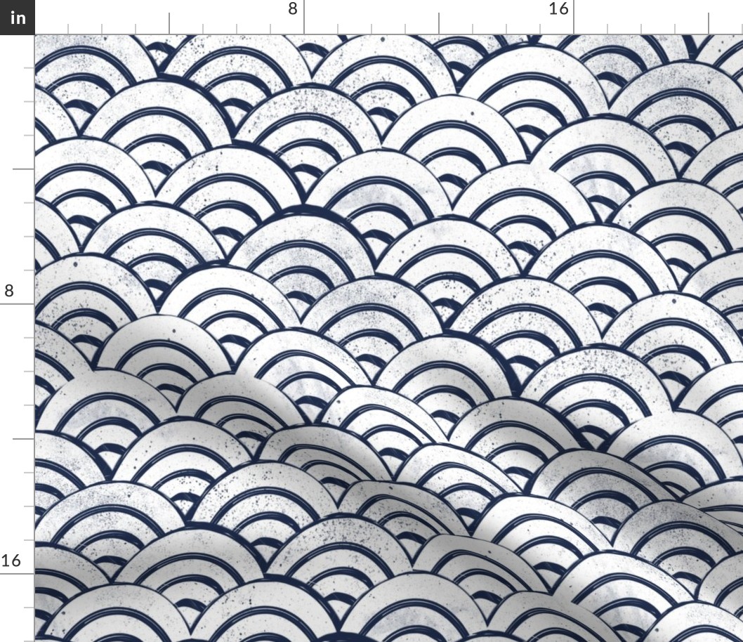 MED Japanese Waves pattern fabric - seigaha fabric, wave fabric, wave pattern, ocean water fabric - navy white