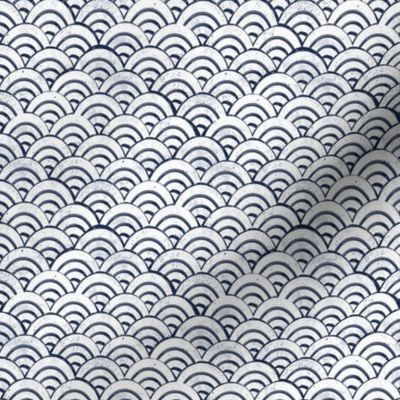 MINI Japanese Waves pattern fabric - seigaha fabric, wave fabric, wave pattern, ocean water fabric - navy white