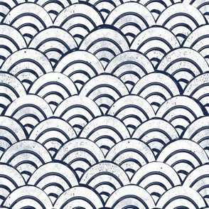 SMALL Japanese Waves pattern fabric - seigaha fabric, wave fabric, wave pattern, ocean water fabric - navy white