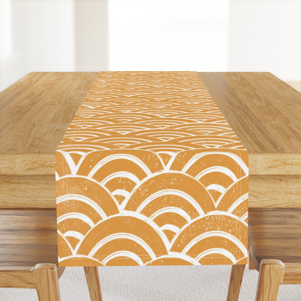 LARGE Japanese Waves pattern fabric - seigaha fabric, wave fabric, wave pattern, ocean water fabric - golden yellow