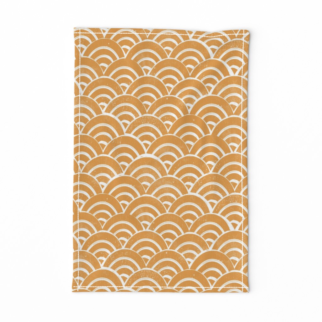 MED Japanese Waves pattern fabric - seigaha fabric, wave fabric, wave pattern, ocean water fabric - golden yellow