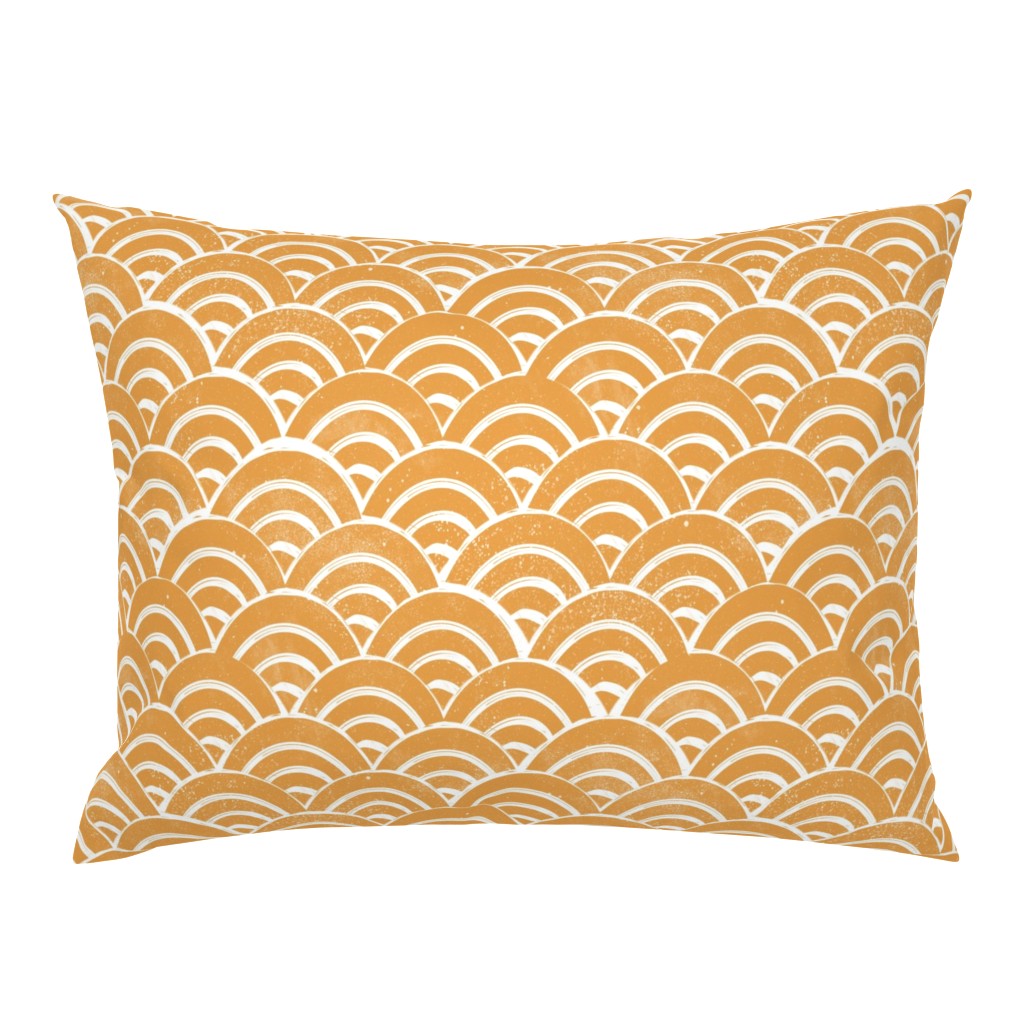 MED Japanese Waves pattern fabric - seigaha fabric, wave fabric, wave pattern, ocean water fabric - golden yellow