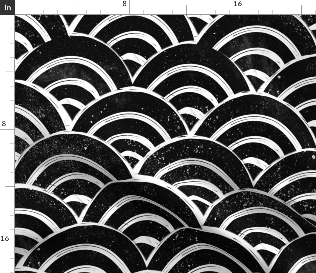 LARGE Japanese Waves pattern fabric - seigaha fabric, wave fabric, wave pattern, ocean water fabric - black