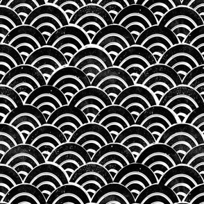MED Japanese Waves pattern fabric - seigaha fabric, wave fabric, wave pattern, ocean water fabric - black