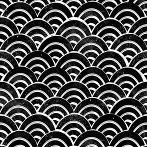 SMALL Japanese Waves pattern fabric - seigaha fabric, wave fabric, wave pattern, ocean water fabric - black