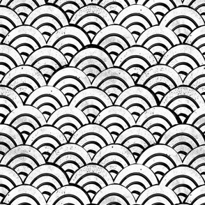 MED Japanese Waves pattern fabric - seigaha fabric, wave fabric, wave pattern, ocean water fabric - black and white