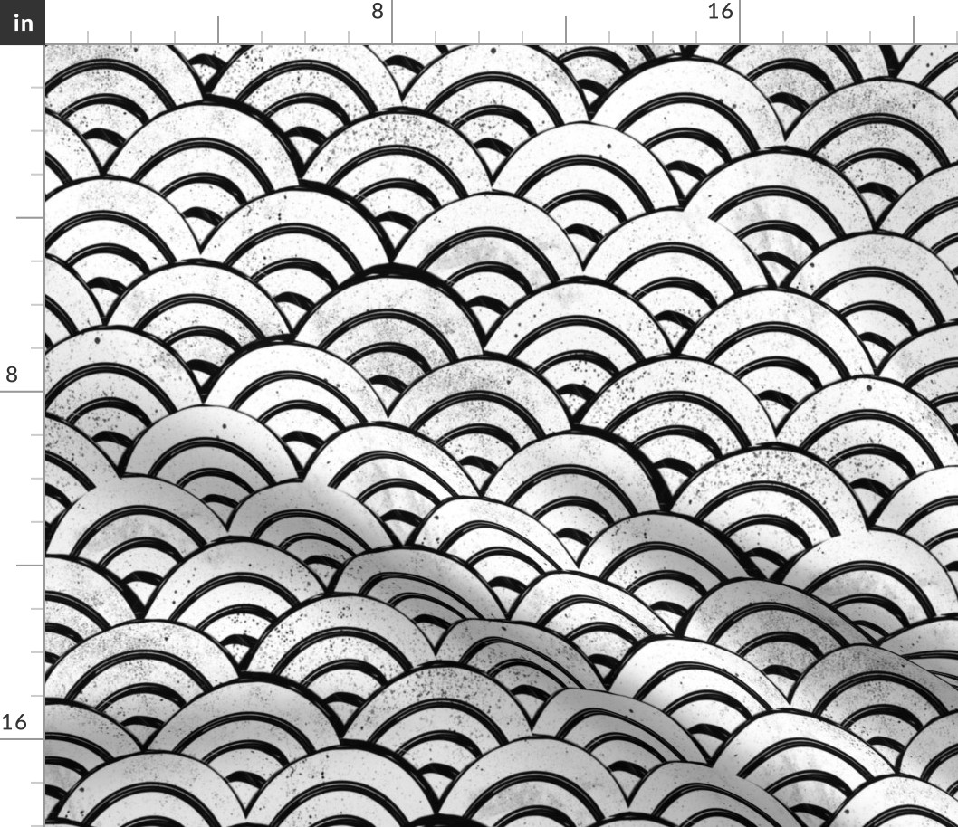 MED Japanese Waves pattern fabric - seigaha fabric, wave fabric, wave pattern, ocean water fabric - black and white