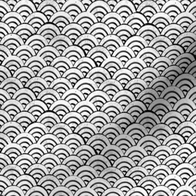 MINI  Japanese Waves pattern fabric - seigaha fabric, wave fabric, wave pattern, ocean water fabric - black and white