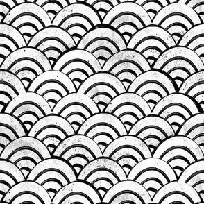 SMALL Japanese Waves pattern fabric - seigaha fabric, wave fabric, wave pattern, ocean water fabric - black and white