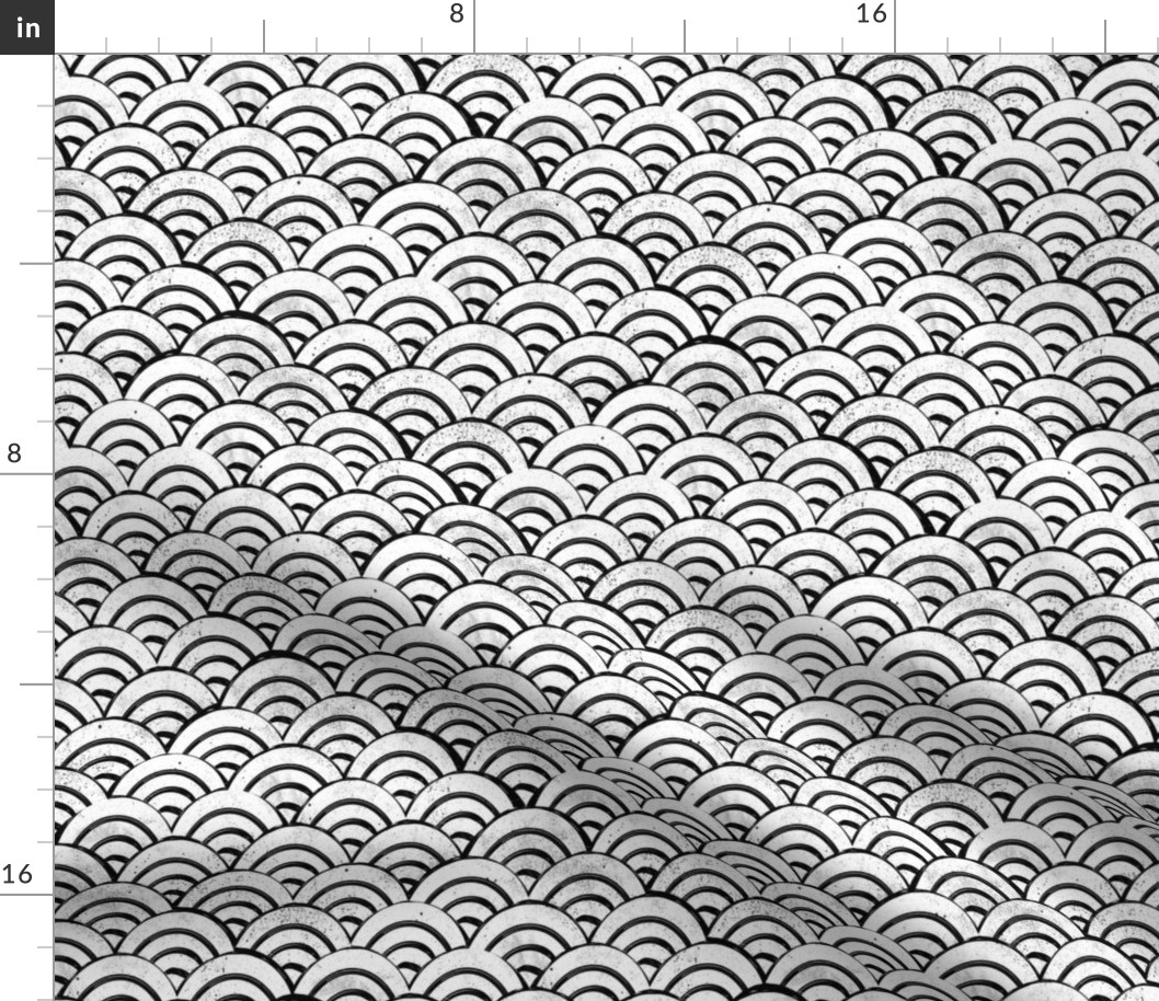 SMALL Japanese Waves pattern fabric - seigaha fabric, wave fabric, wave pattern, ocean water fabric - black and white