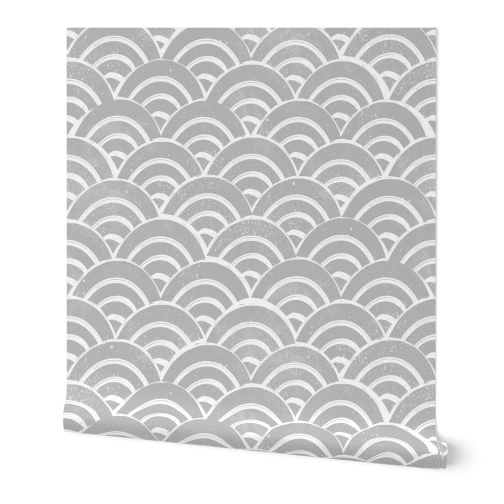 LARGE Japanese Waves pattern fabric - seigaha fabric, wave fabric, wave pattern, ocean water fabric - grey