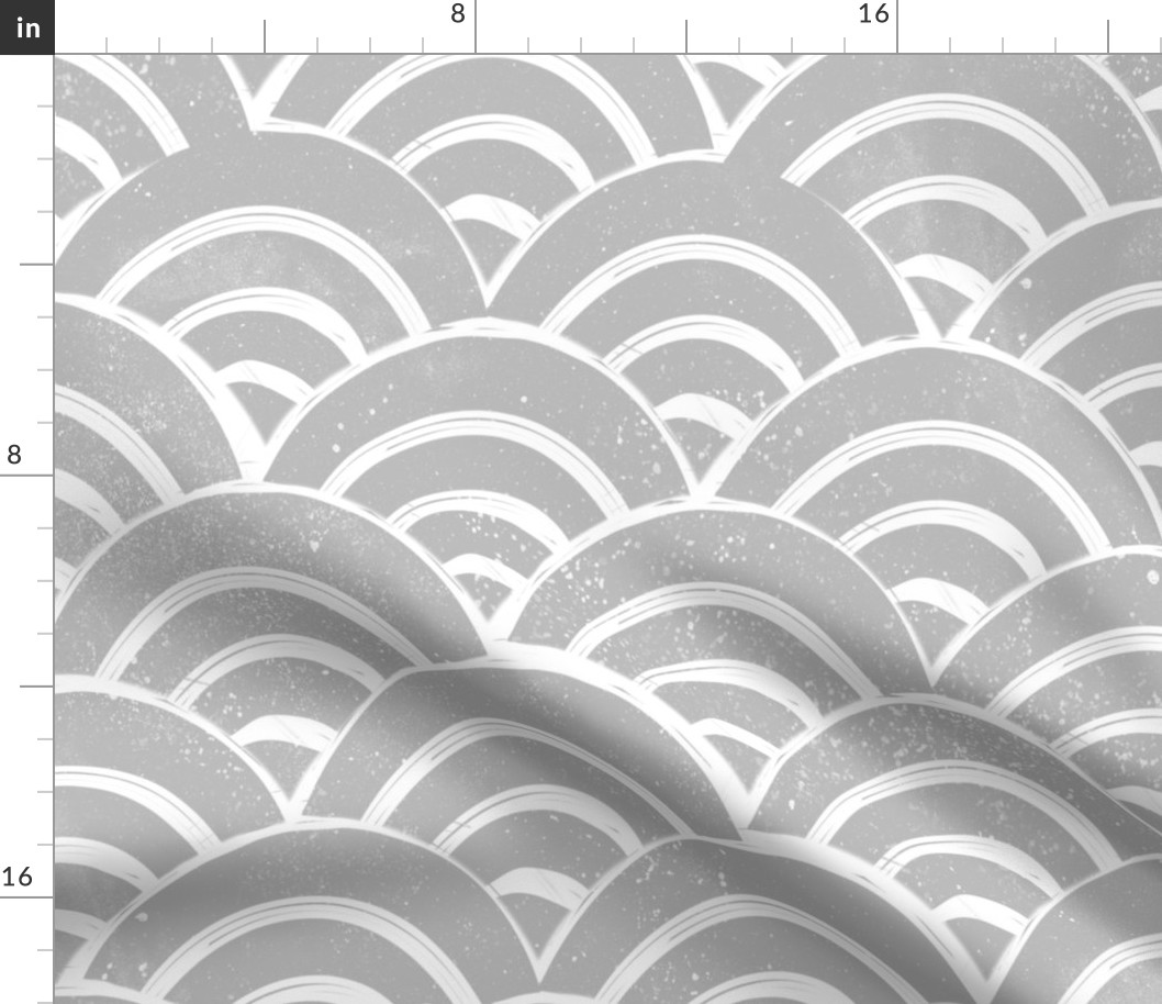 LARGE Japanese Waves pattern fabric - seigaha fabric, wave fabric, wave pattern, ocean water fabric - grey