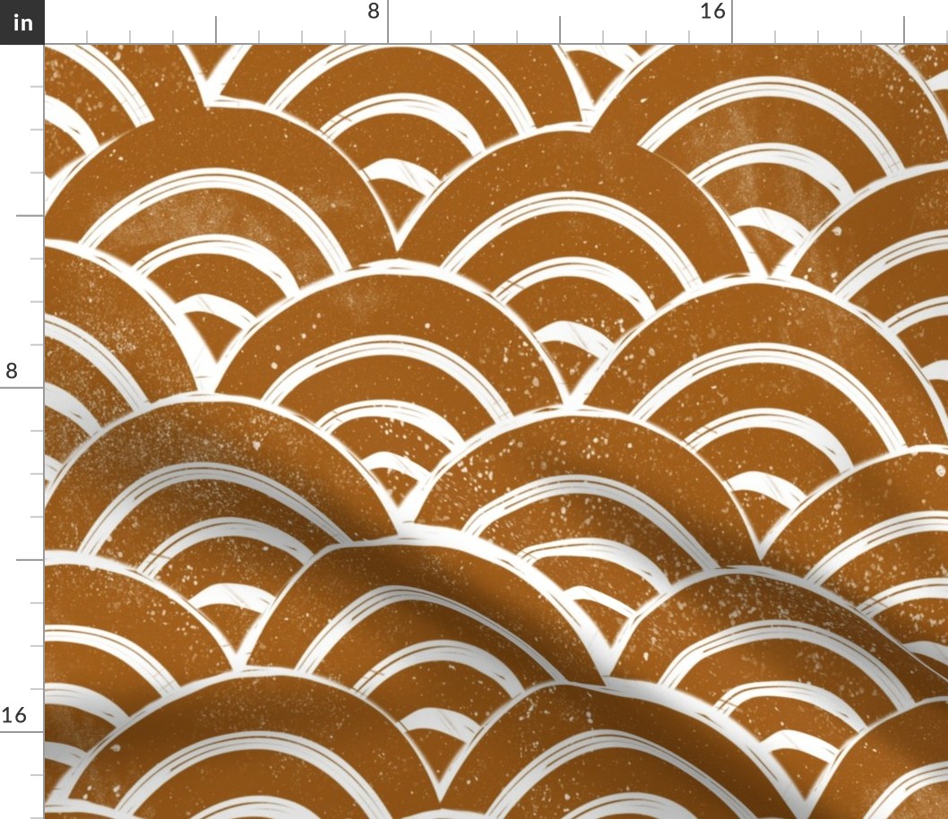 LARGE   Japanese Waves pattern fabric - seigaha fabric, wave fabric, wave pattern, ocean water fabric - rust