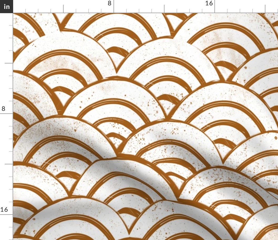 LARGE   Japanese Waves pattern fabric - seigaha fabric, wave fabric, wave pattern, ocean water fabric - rust/white