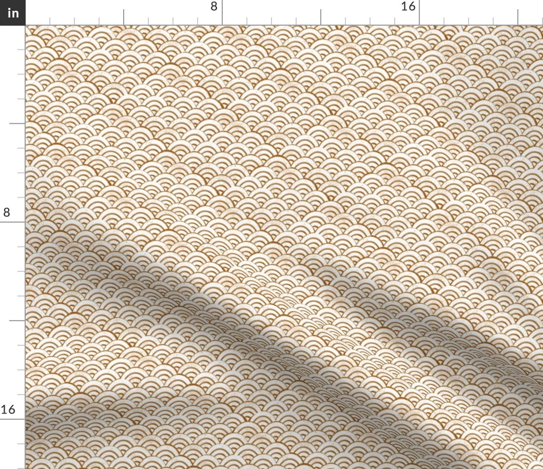 MINI   Japanese Waves pattern fabric - seigaha fabric, wave fabric, wave pattern, ocean water fabric - rust/white