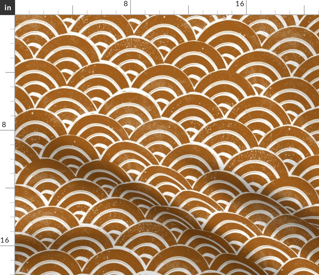 MEDIUM   Japanese Waves pattern fabric - seigaha fabric, wave fabric, wave pattern, ocean water fabric - rust