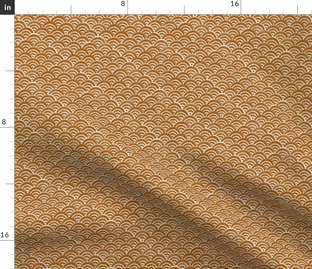 MINI   Japanese Waves pattern fabric - seigaha fabric, wave fabric, wave pattern, ocean water fabric - rust
