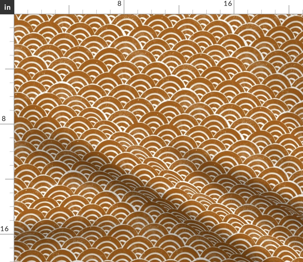 SMALL  Japanese Waves pattern fabric - seigaha fabric, wave fabric, wave pattern, ocean water fabric - rust
