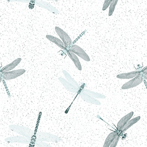 Big Blue Dragonflies on white with splatter