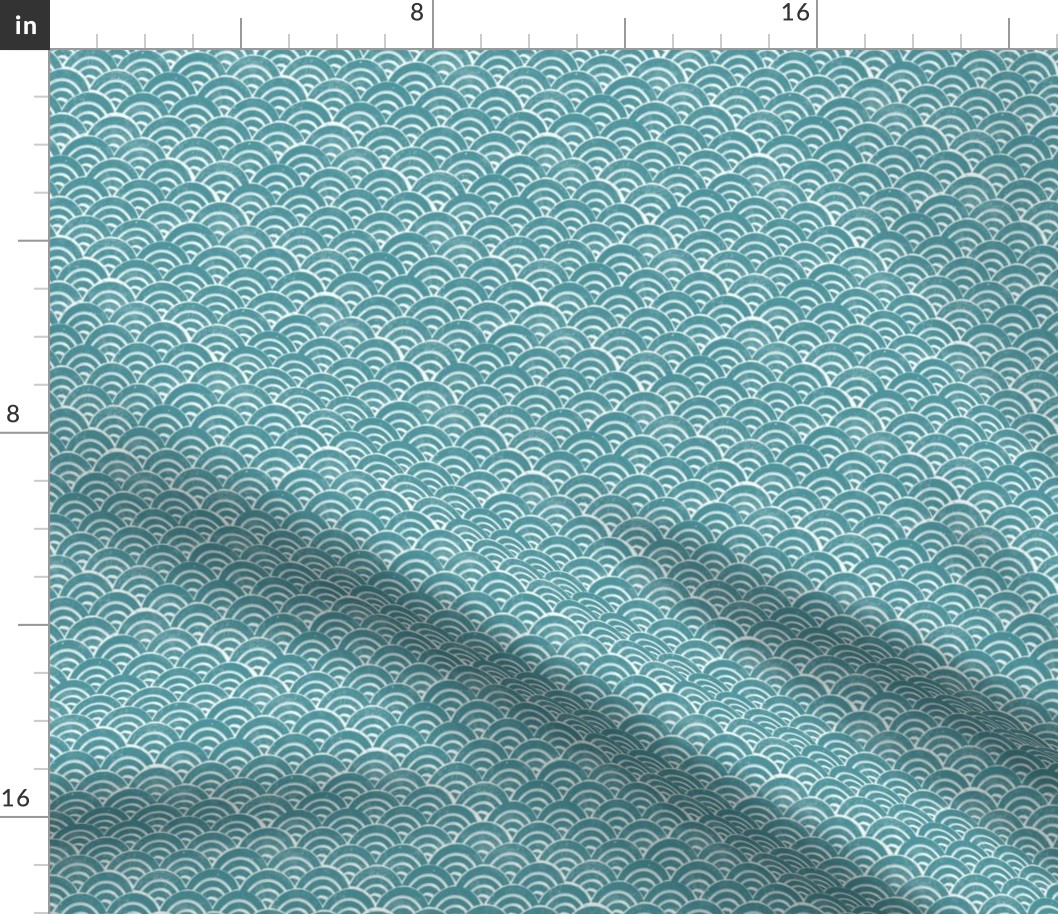 MINI  Japanese Waves pattern fabric - seigaha fabric, wave fabric, wave pattern, ocean water fabric - teal