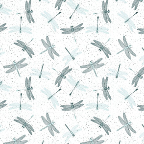 Mint and Blue Dragonflies on white