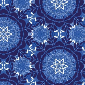 foliage rotation - dark blue and white elegant mandala ornament