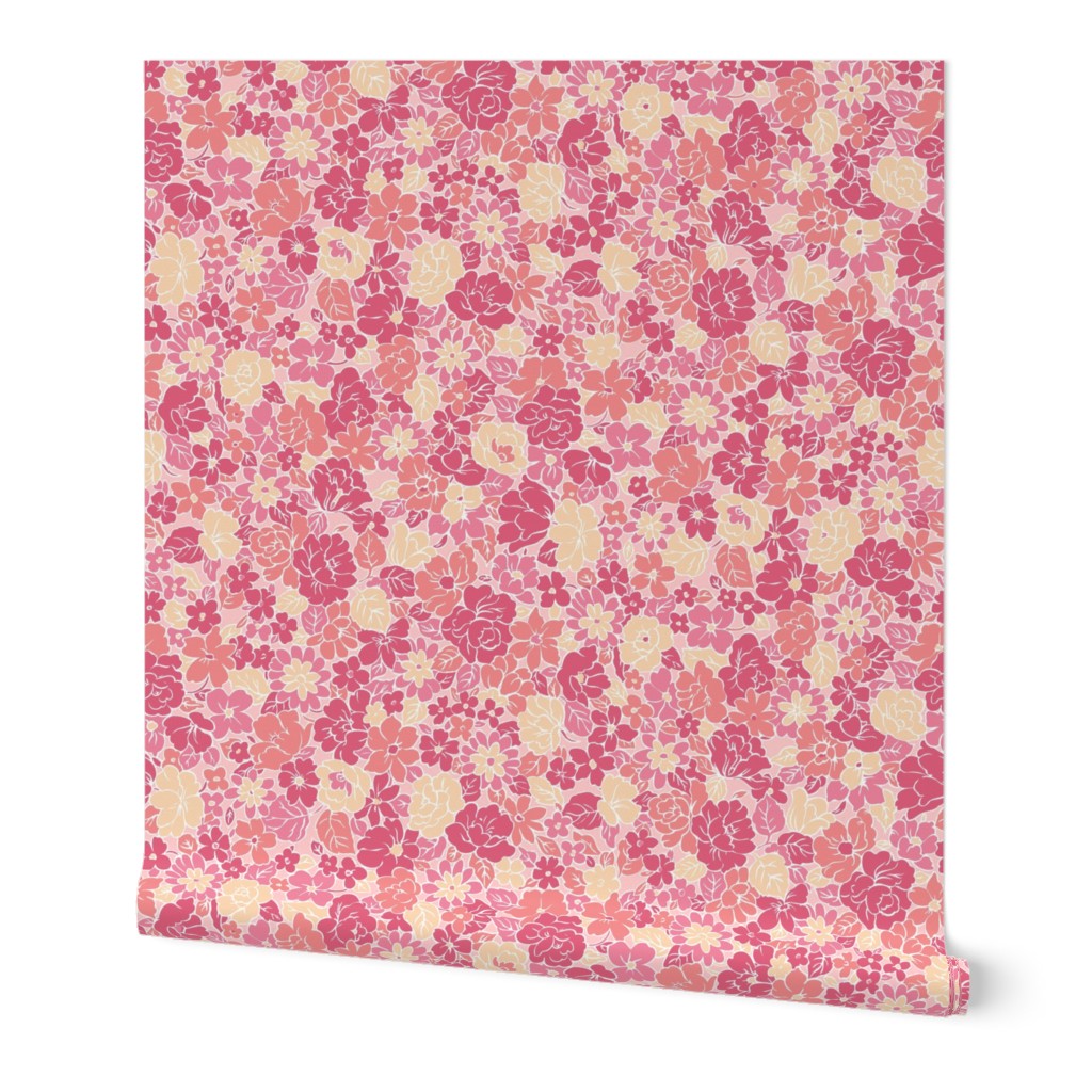 Ditsy Floral Pink Coral Cream