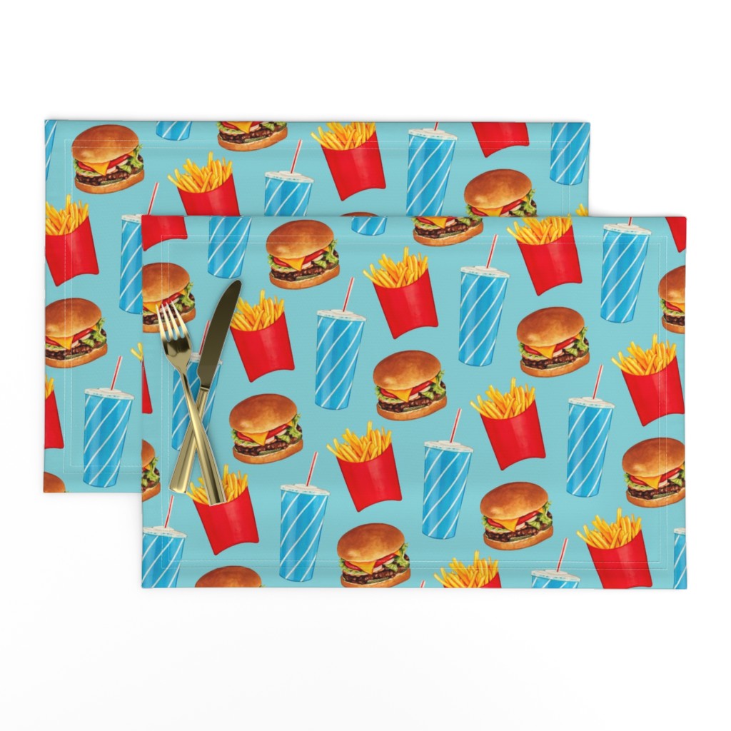 Burger, Soda & Fries Pattern - Blue