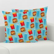 Burger, Soda & Fries Pattern - Blue
