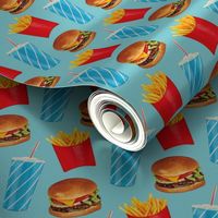 Burger, Soda & Fries Pattern - Blue