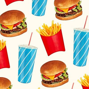 Burger, Soda & Fries Pattern - White